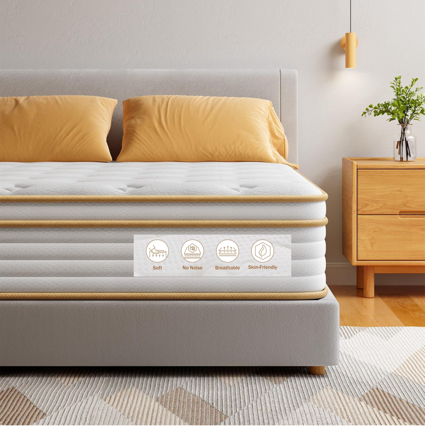 Double Mattress 10.6 Inch Memory Foam Hybrid Medium Firm, 135x190x27cm