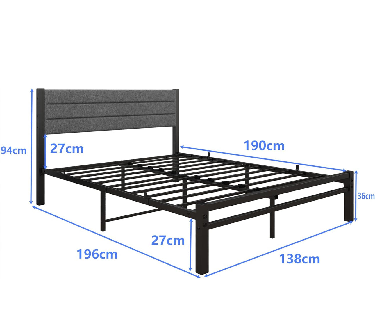 Double Bed Frame with Storage Upholstered Headboard