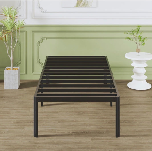 Teen 3ft High Single Bed Frames with Rounded Corner Legs, Heavy Duty White Metal Bed Frame Single with Steel Slats Support, Single Bed 46 cm High, Noise Free, Easy Assembly