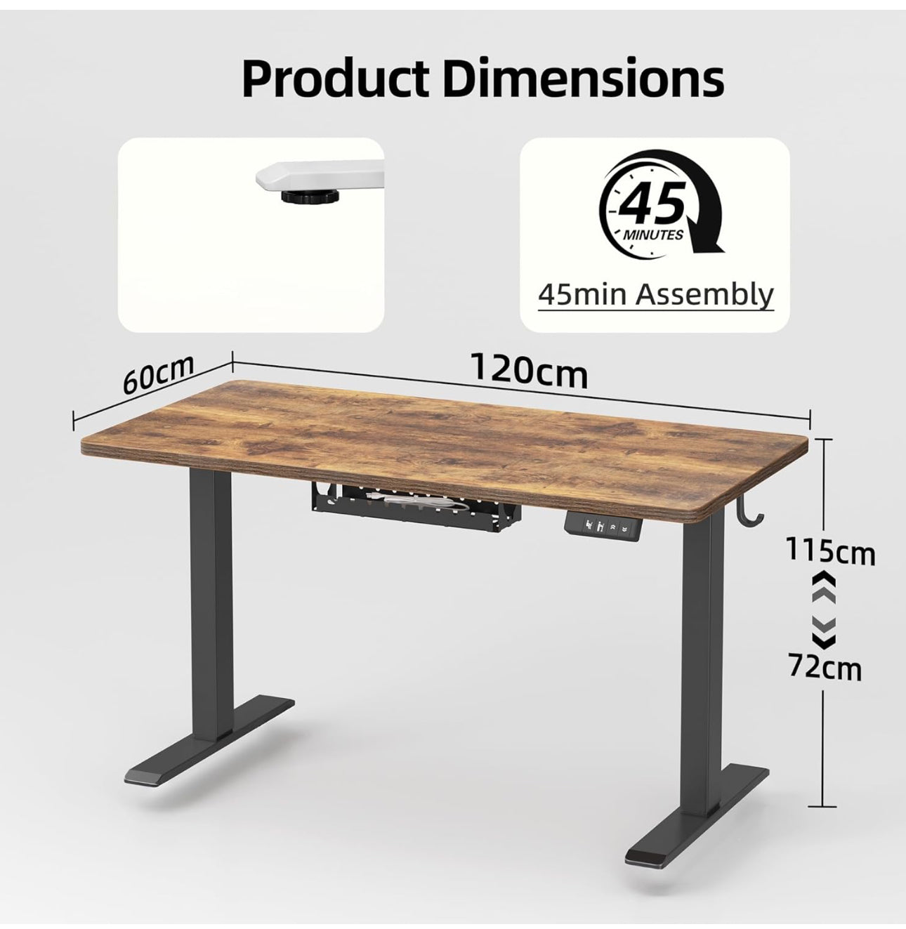 Height Adjustable Electric Standing Desk - 140x60 cm