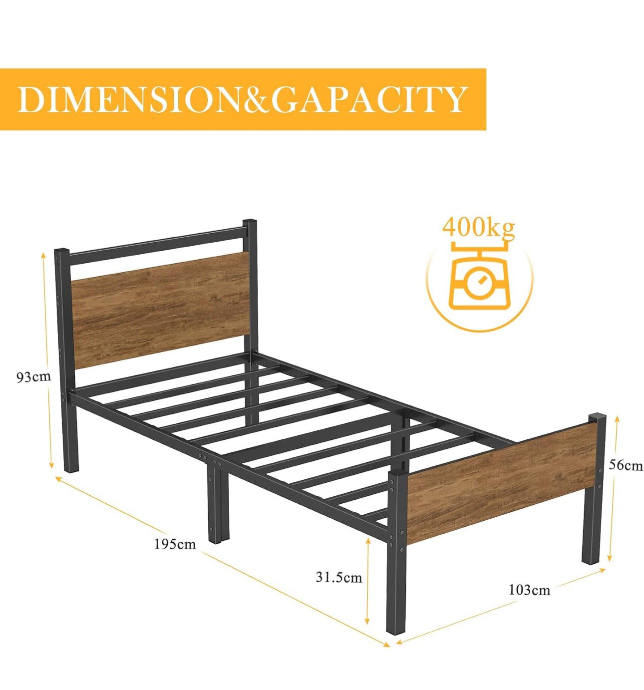 Single Bed Frames with Wood Headboard