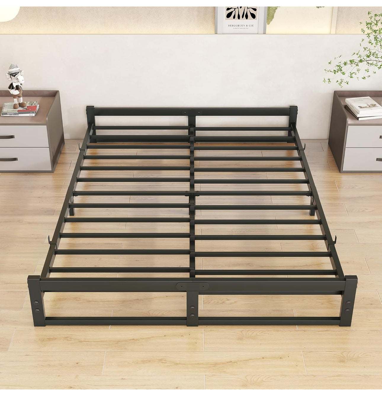 King Size Bed Frame,5ft Floor Bed Frame King Size Bed Base with Steel Slats