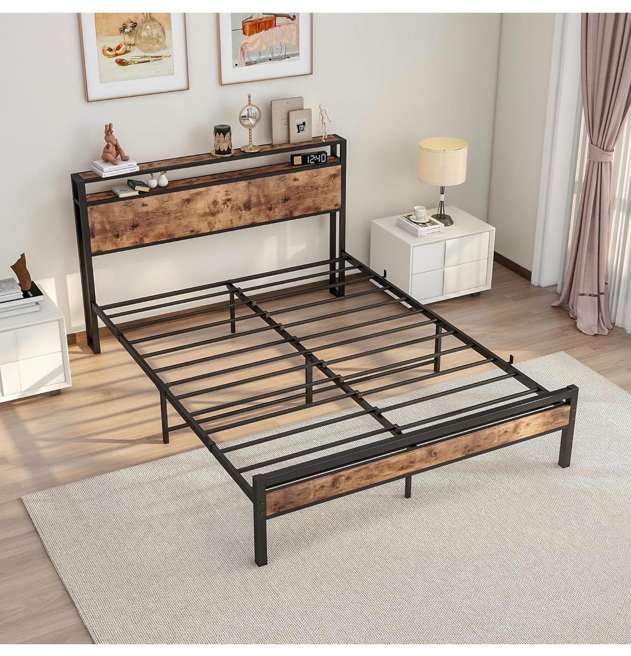 King Size Bed Frame with Storage Wooden