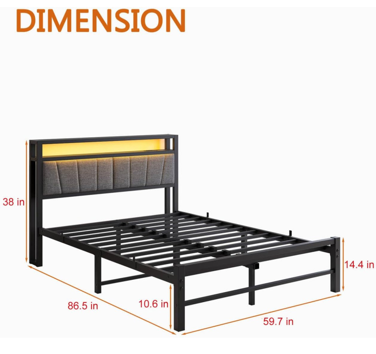 King Size Bed Frame with Storage and LED Lights