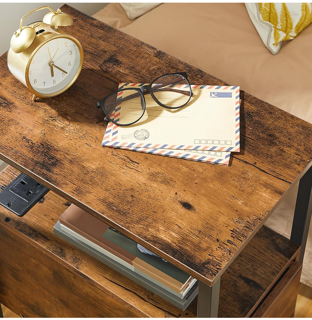 2 Bedside Tables, Side Table with Charging Station