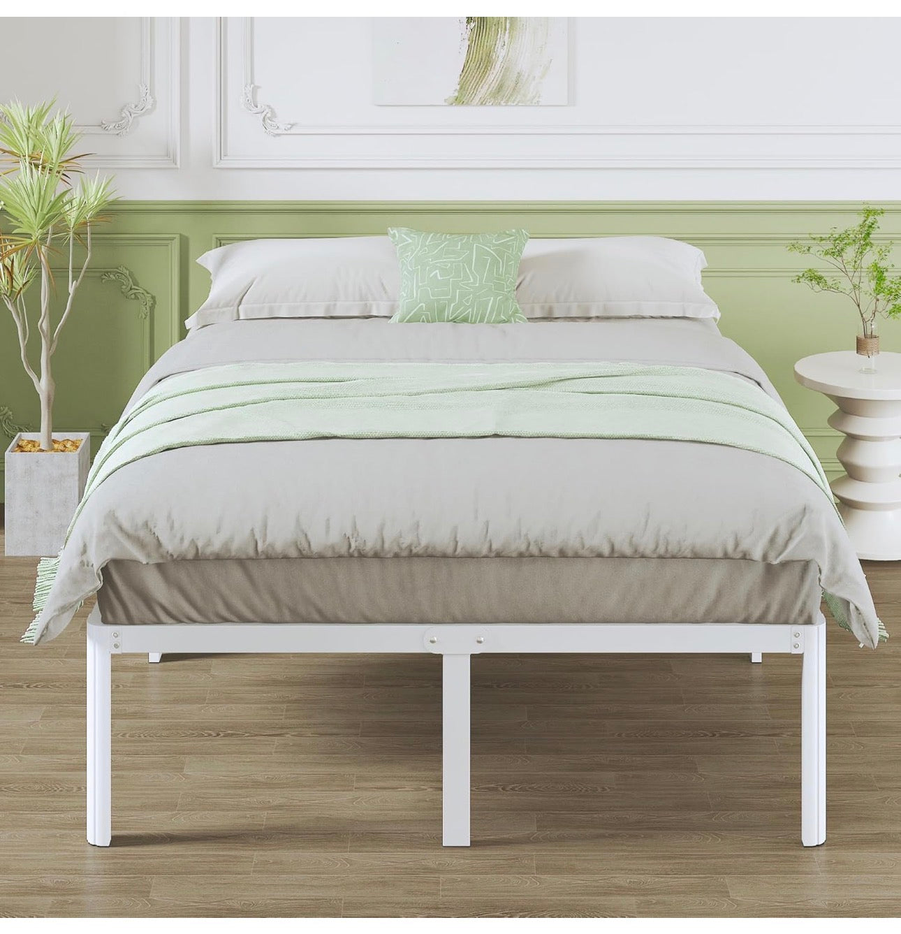 41 cm King Size Bed Frame with Rounded Corner Legs, 5ft Metal Platform Bed Frames King Size with Storage Space Underneath, No Noise, Easy Assembly, White