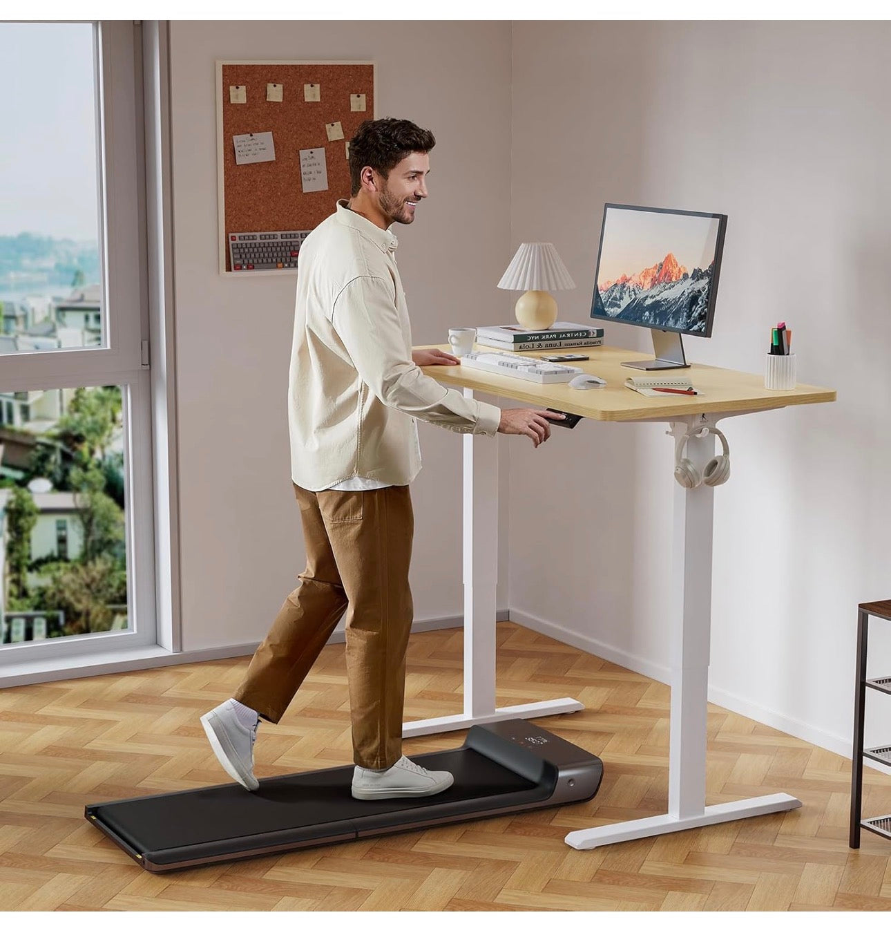 120 x 60 cm Standing Desk, Electric Height Adjustable Desk with 2 Hooks, Computer Desk with 4 Memory Heights and Splice Board, Ergonomic Sit Stand Table for Home Office, Oak