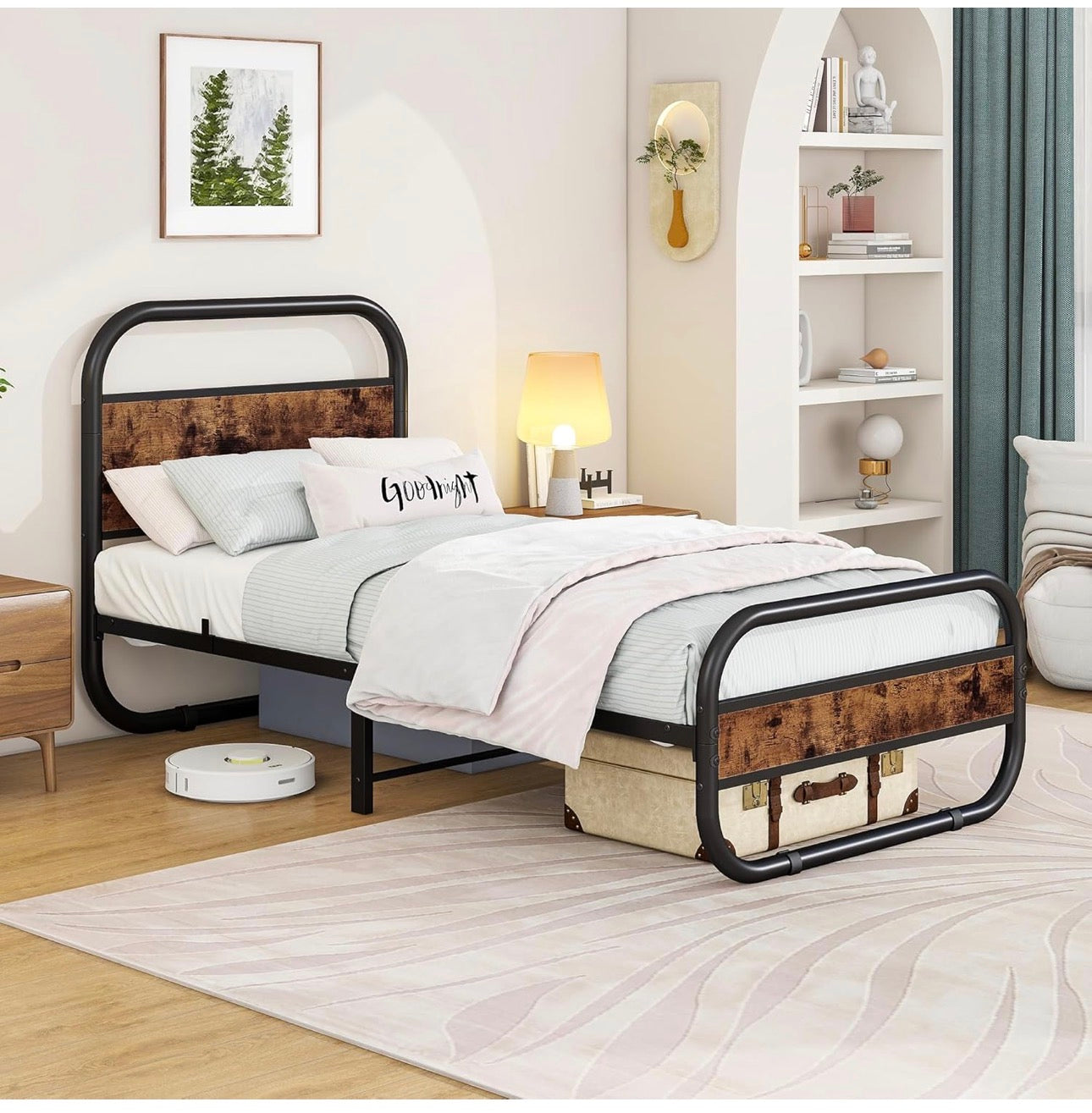 3ft Single Bed Frame with Headboard,Oval-Shaped