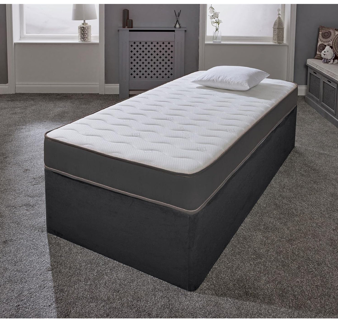 The 3ft Single Cooltouch Essentials Wave Grey Border 18cms Deep Spring Value Mattress.