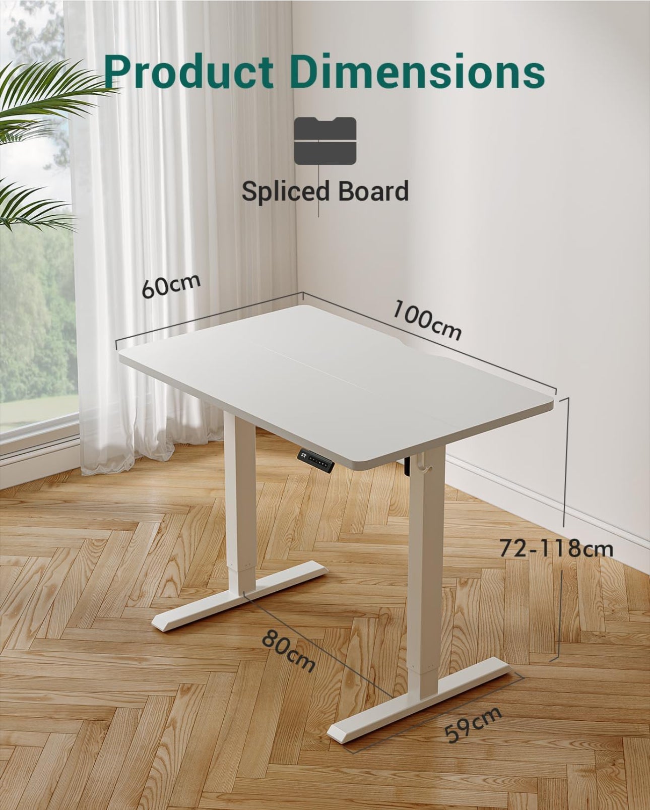 Electric Height Adjustable Standing Desk with digital display control panel, 60x100cm