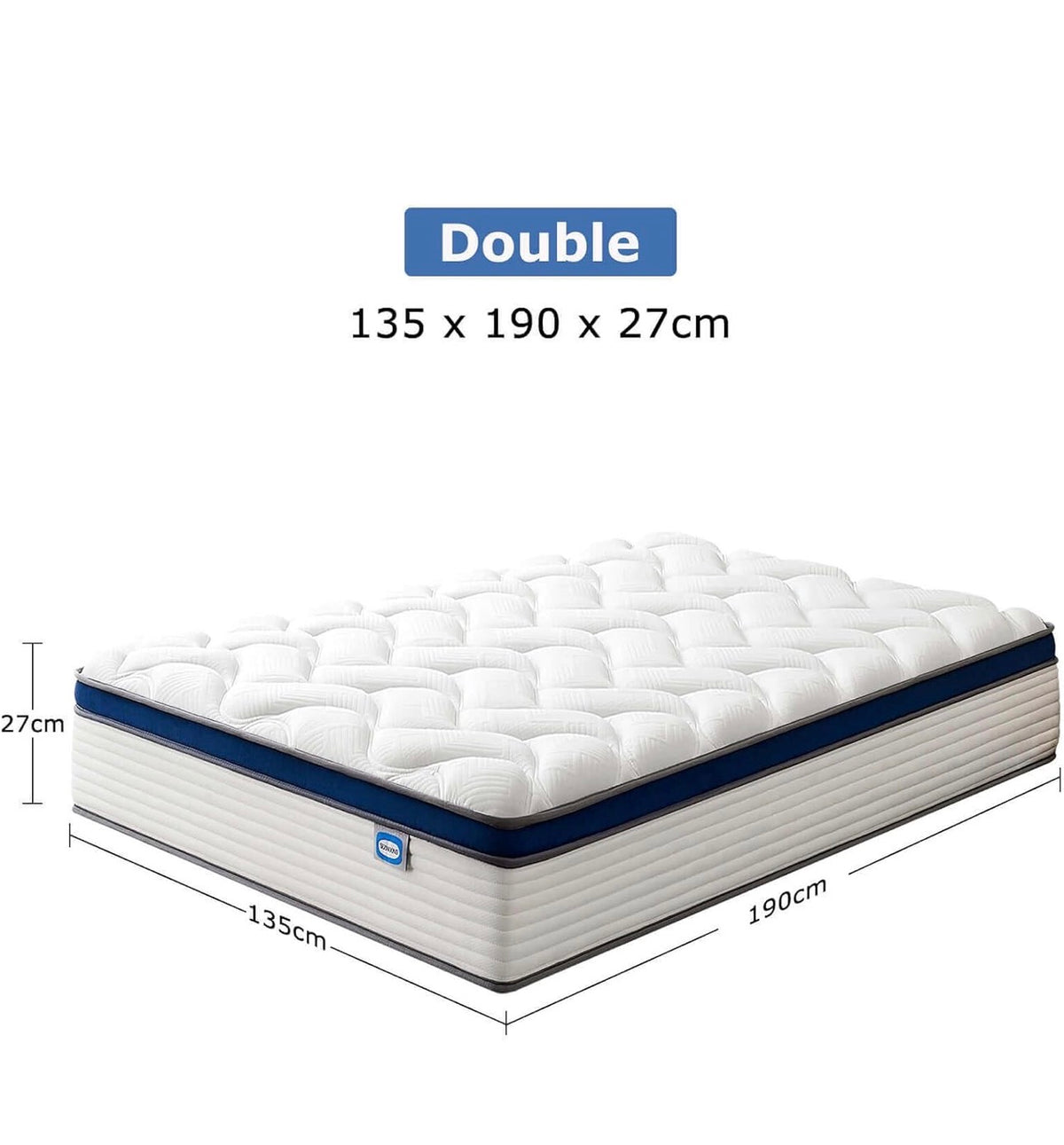 Double Mattress 4FT6, Gel Memory Foam Double Size Mattresses Medium Firm, 10.6 Inch Hybrid Pocket Sprung 135x190 Mattress in A Box for Back Pain Relief