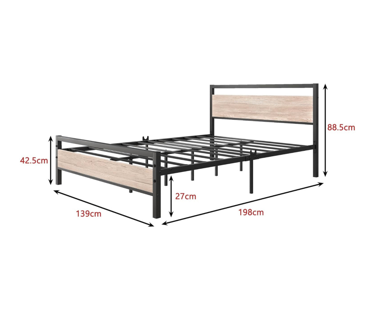 4ft6 Double Bed Frames with Wood Headboard