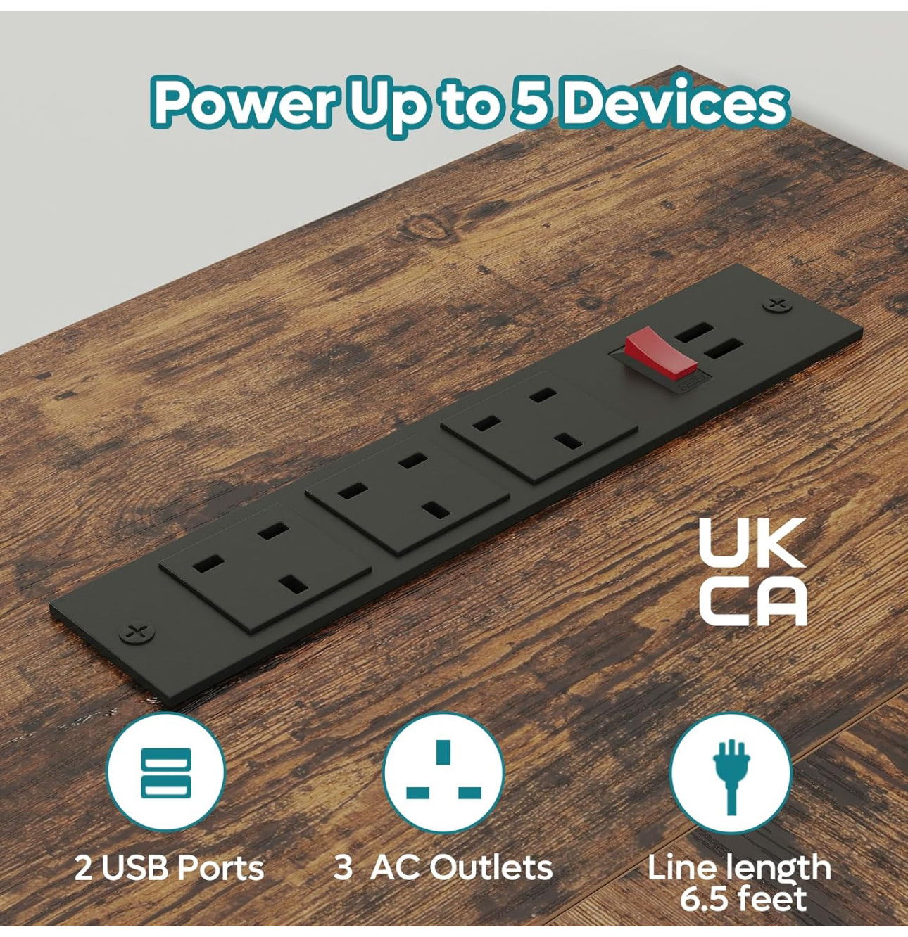 L Shaped Desk with Power Outlets & LED Lights