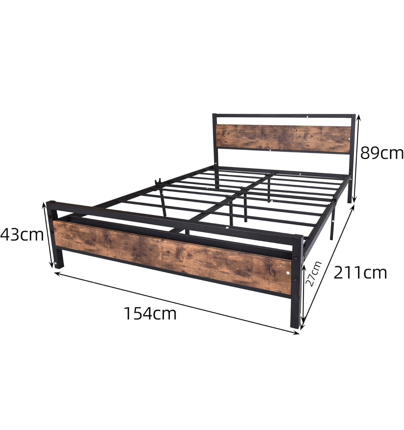 Metal Platform Bed Frame King Size with Wooden Headboard