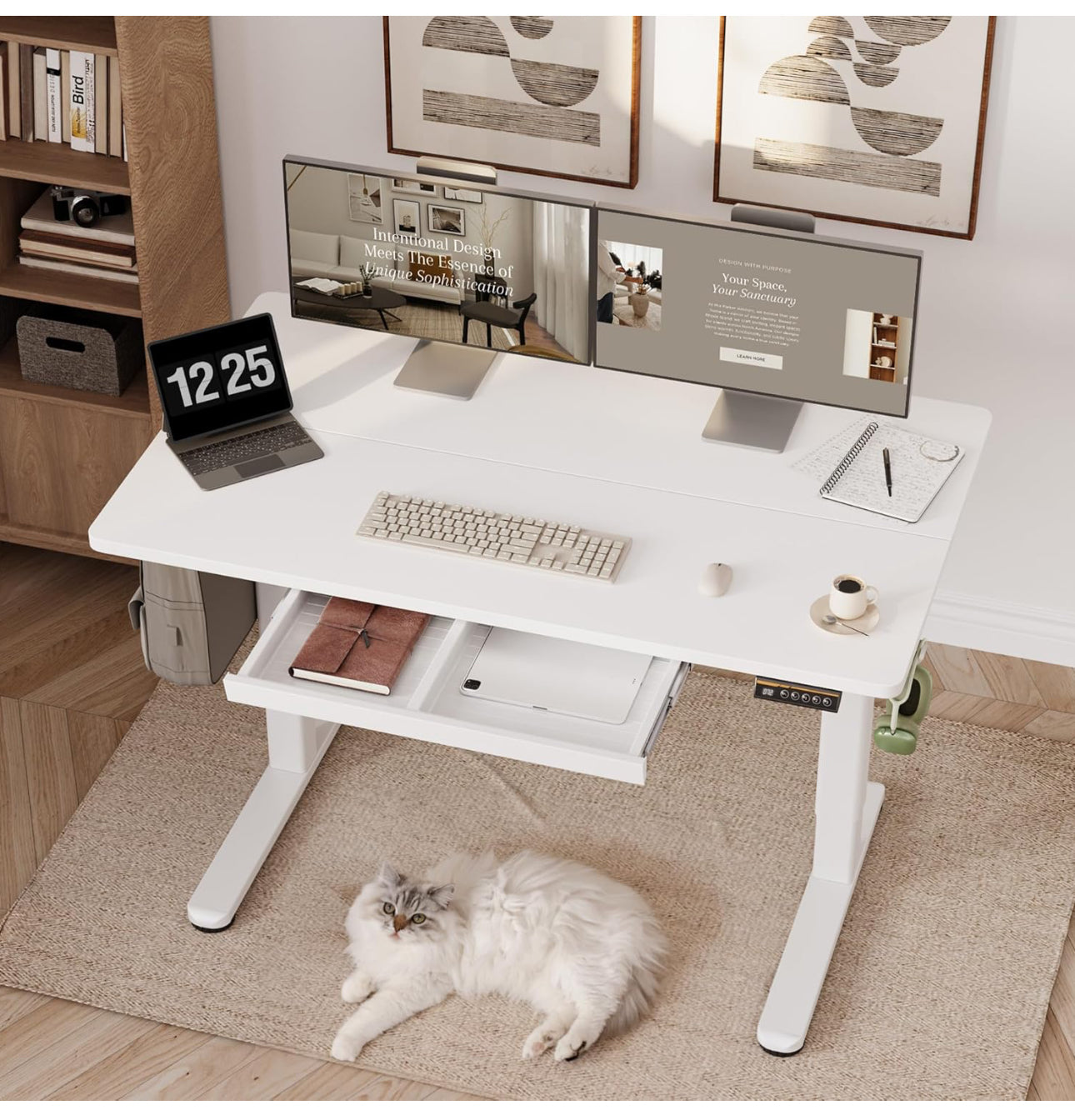 Electric Standing Desk with Drawer 120 x 60 cm