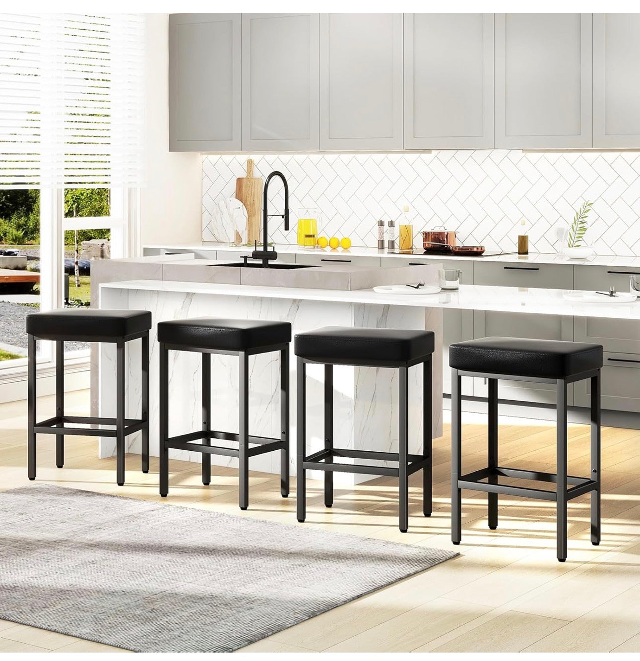 66 cm Bar Stools Set of 4, Black Breakfast Barstools