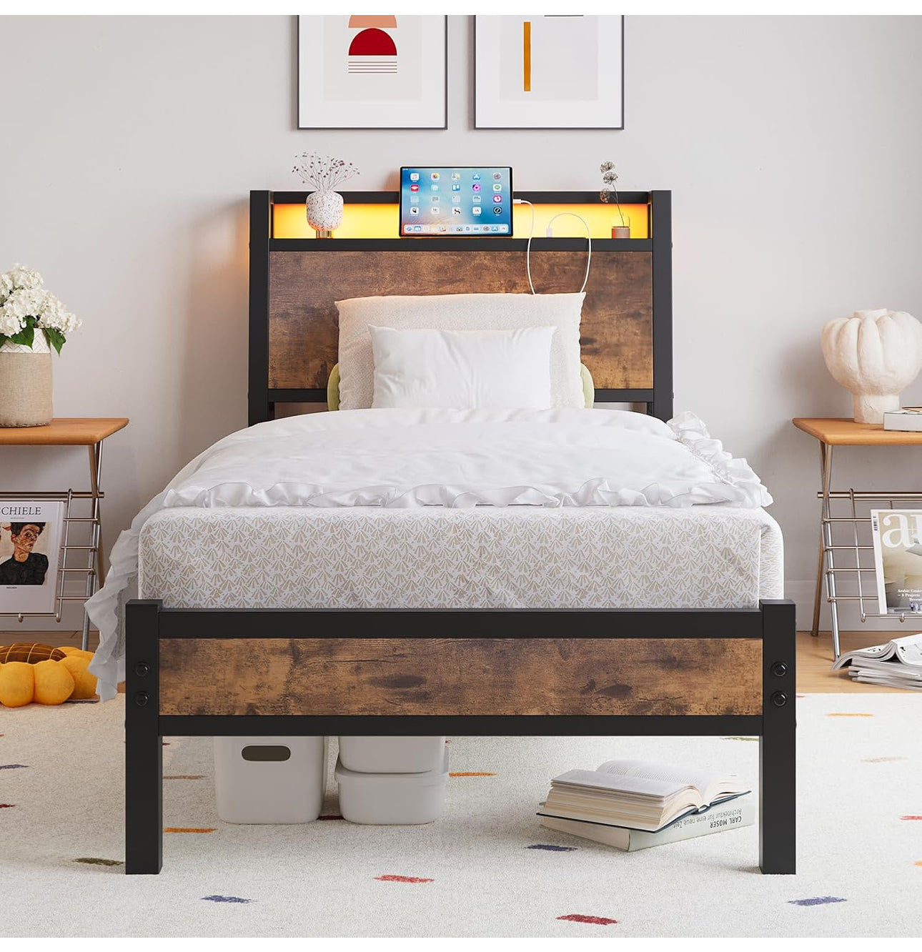 3ft Single Bed Frame with Charging Station and LED