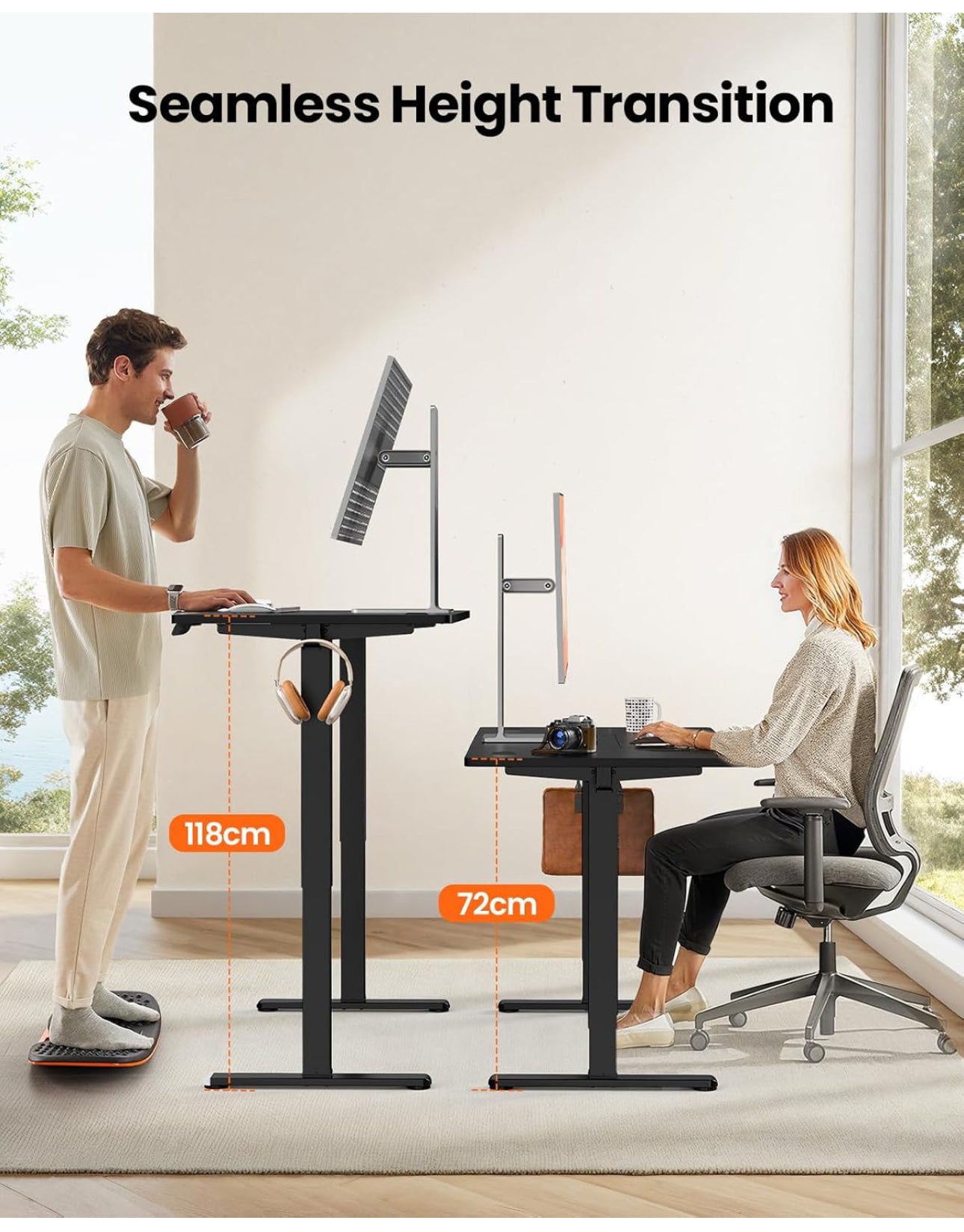 Electric Standing Desk Height Adjustable 160 x 80cm, Sit Stand Desk with 4 Memory Smart Pannel, Home Office Desk with Splice Board