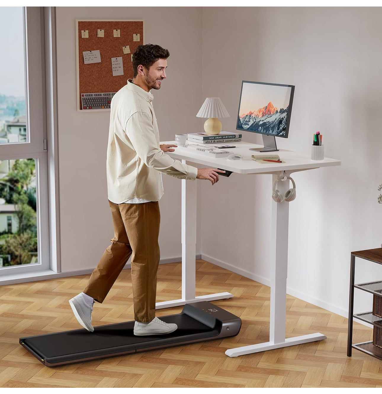100 x 60 cm Standing Desk, Electric Height Adjustable Desk with 2 Hooks
