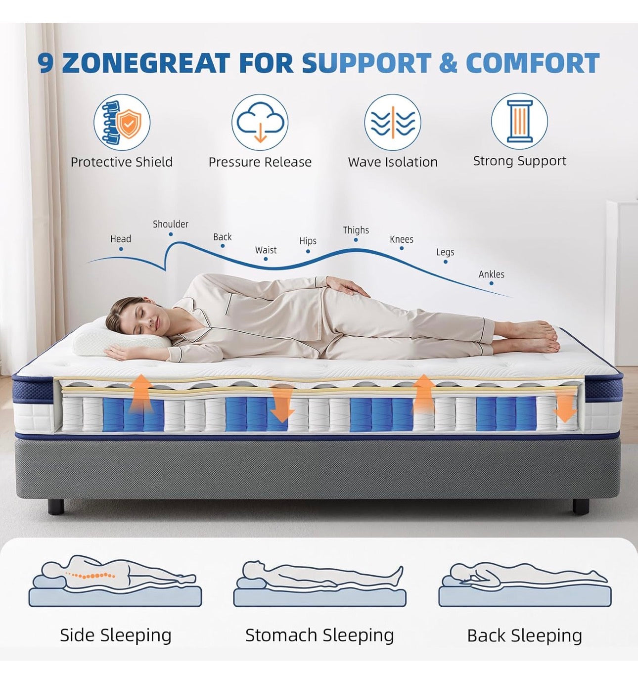 Double Mattresses - 4FT6, 10 Inch Memory Foam with Pocket Spring Hybrid