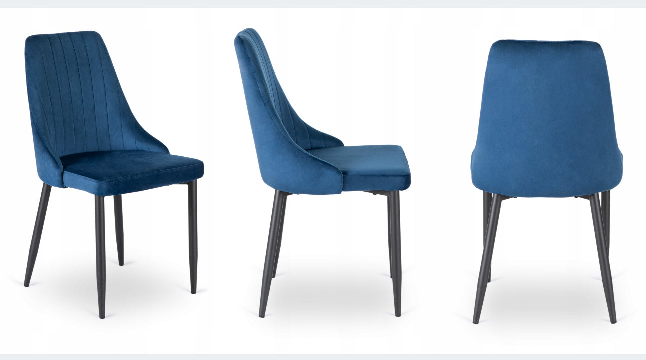 Set of 4 Upholstered Chairs Velour  Blue