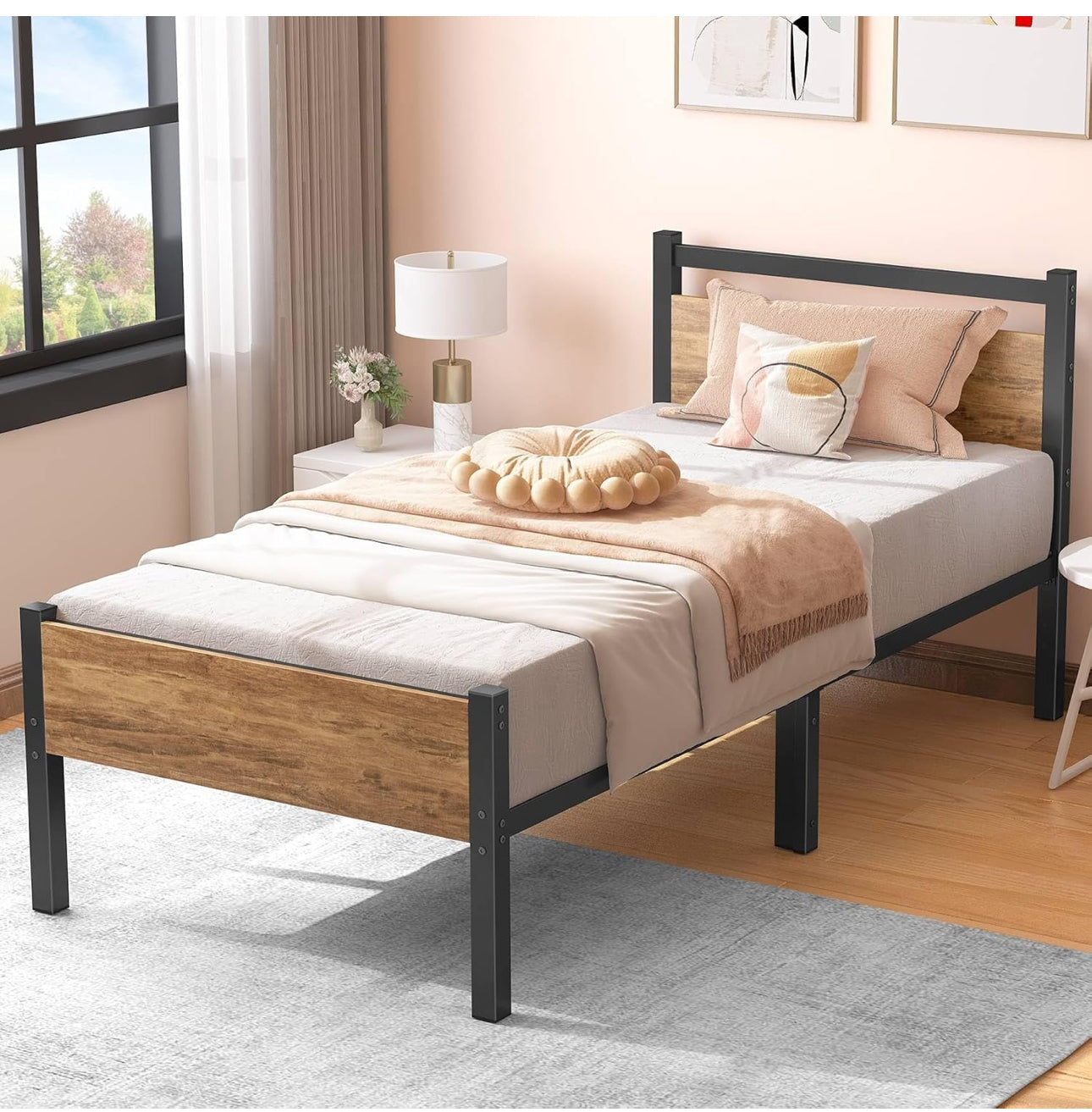 Single Bed Frames with Wood Headboard