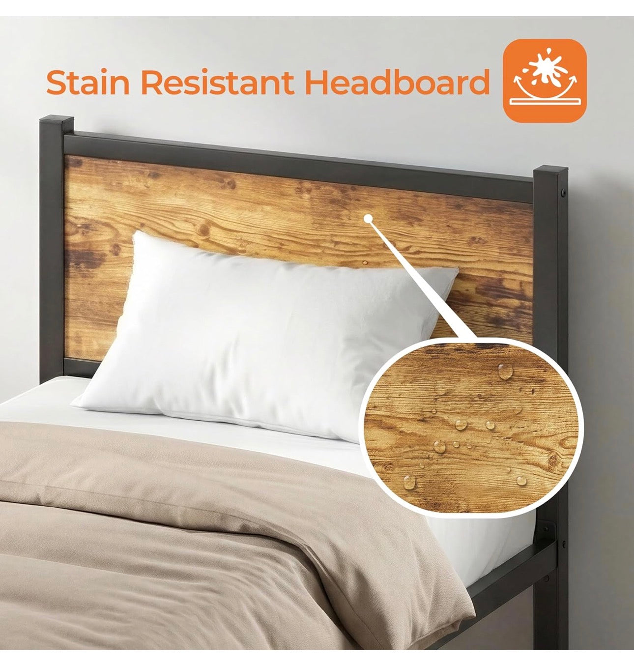 Single Bed Frame with Wooden Headboard