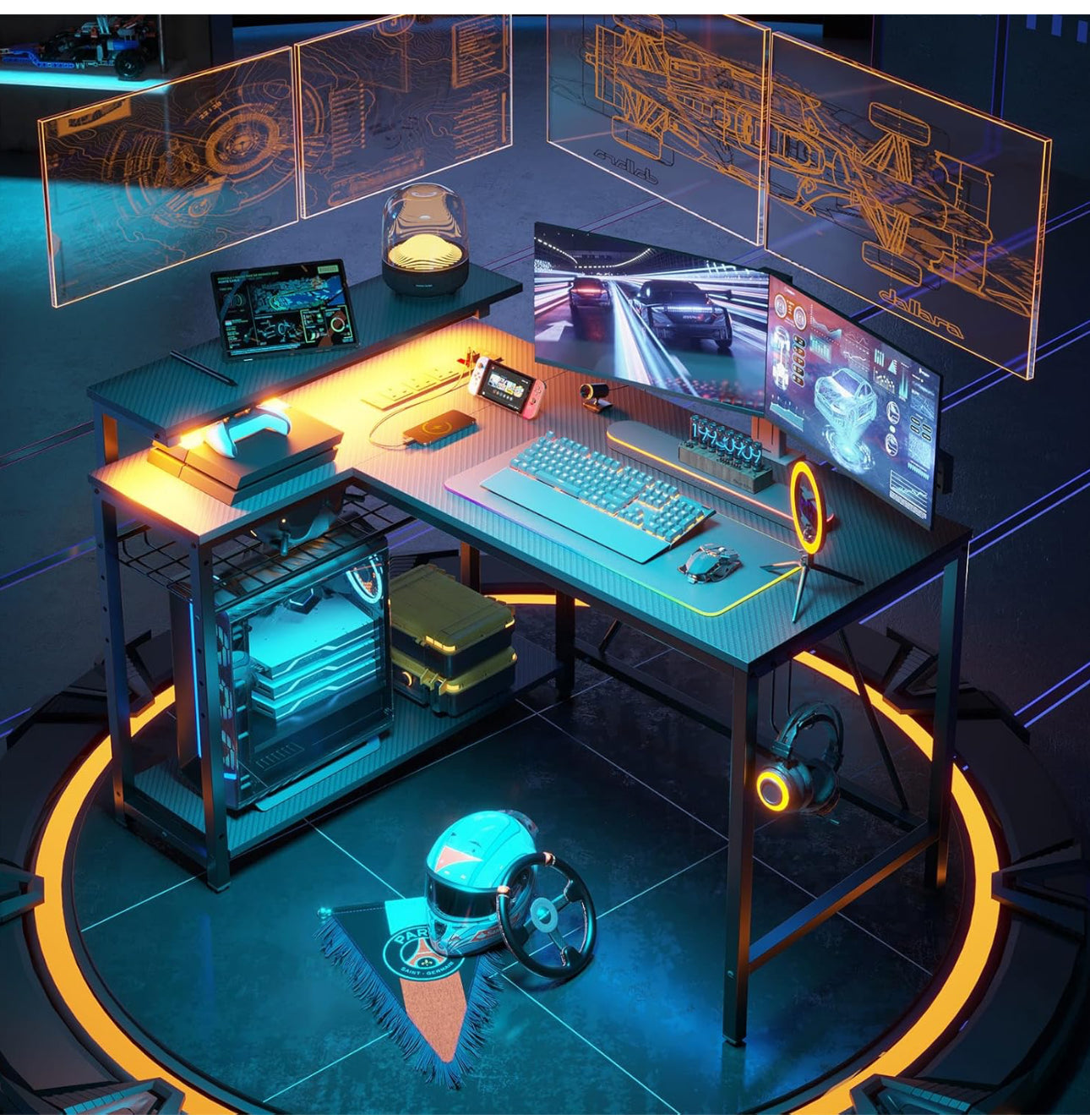 106.5CM L-Shaped Gaming Desk with RGB LED Lights