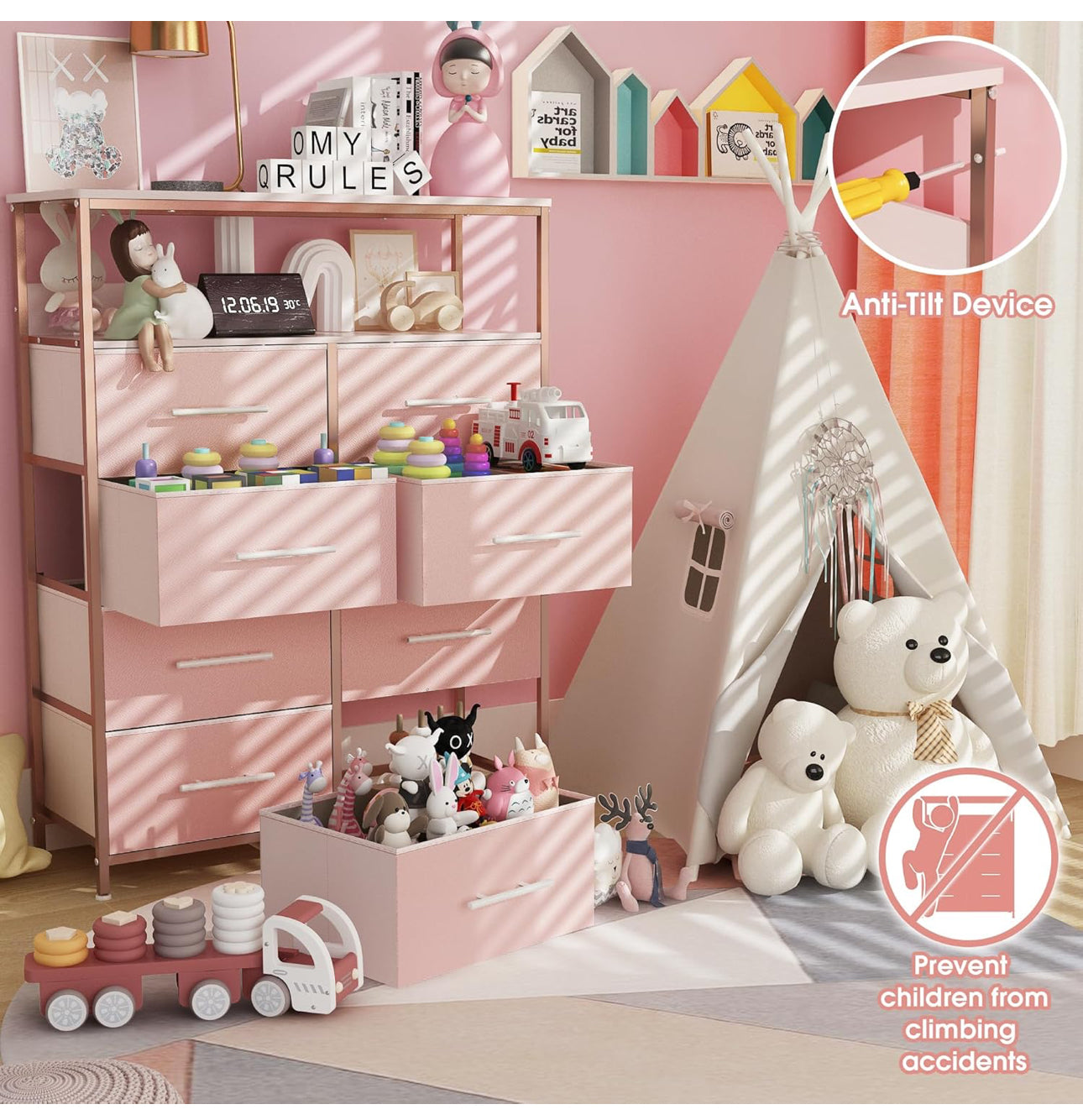 Chest of Drawers, Dresser for Bedroom with 8 Fabric Drawers