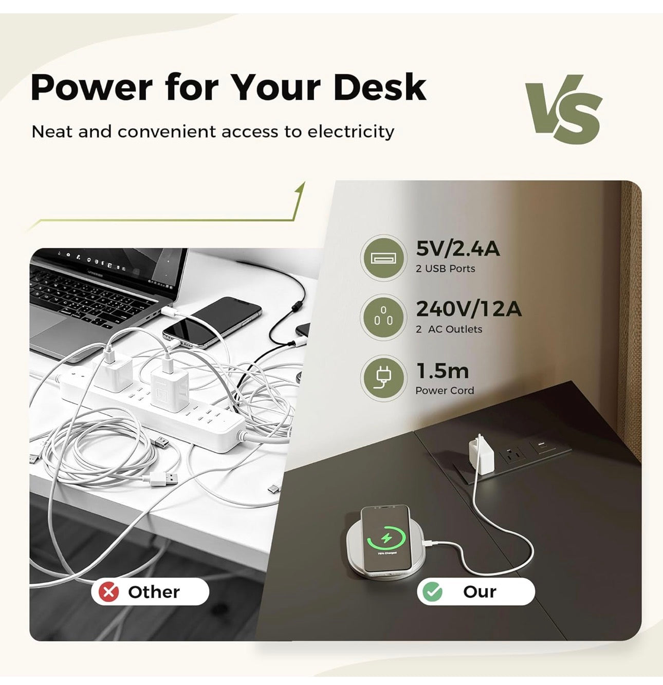 L Shaped Desk with Power Outlets,100 cm L Computer Corner Desks with Reversible Shelves
