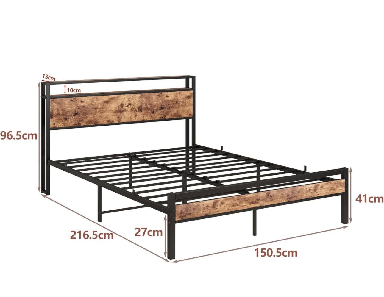 King Size Bed Frame with Storage Wooden Headboard