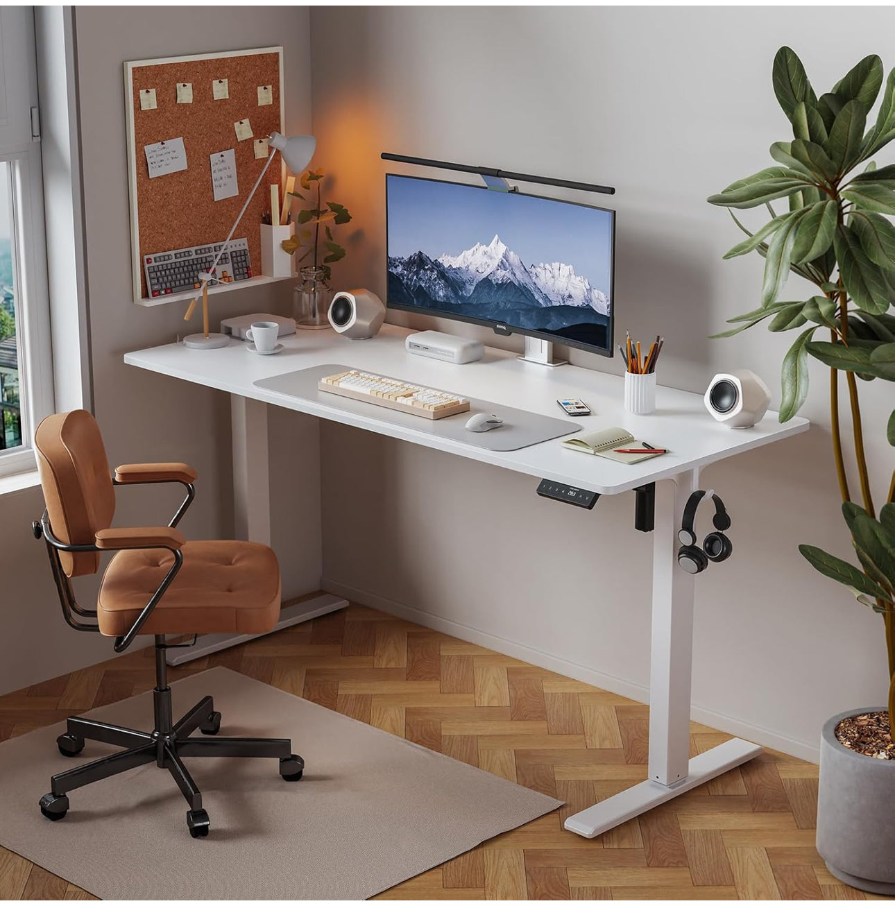 100 x 60 cm Standing Desk, Electric Height Adjustable Desk with 2 Hooks