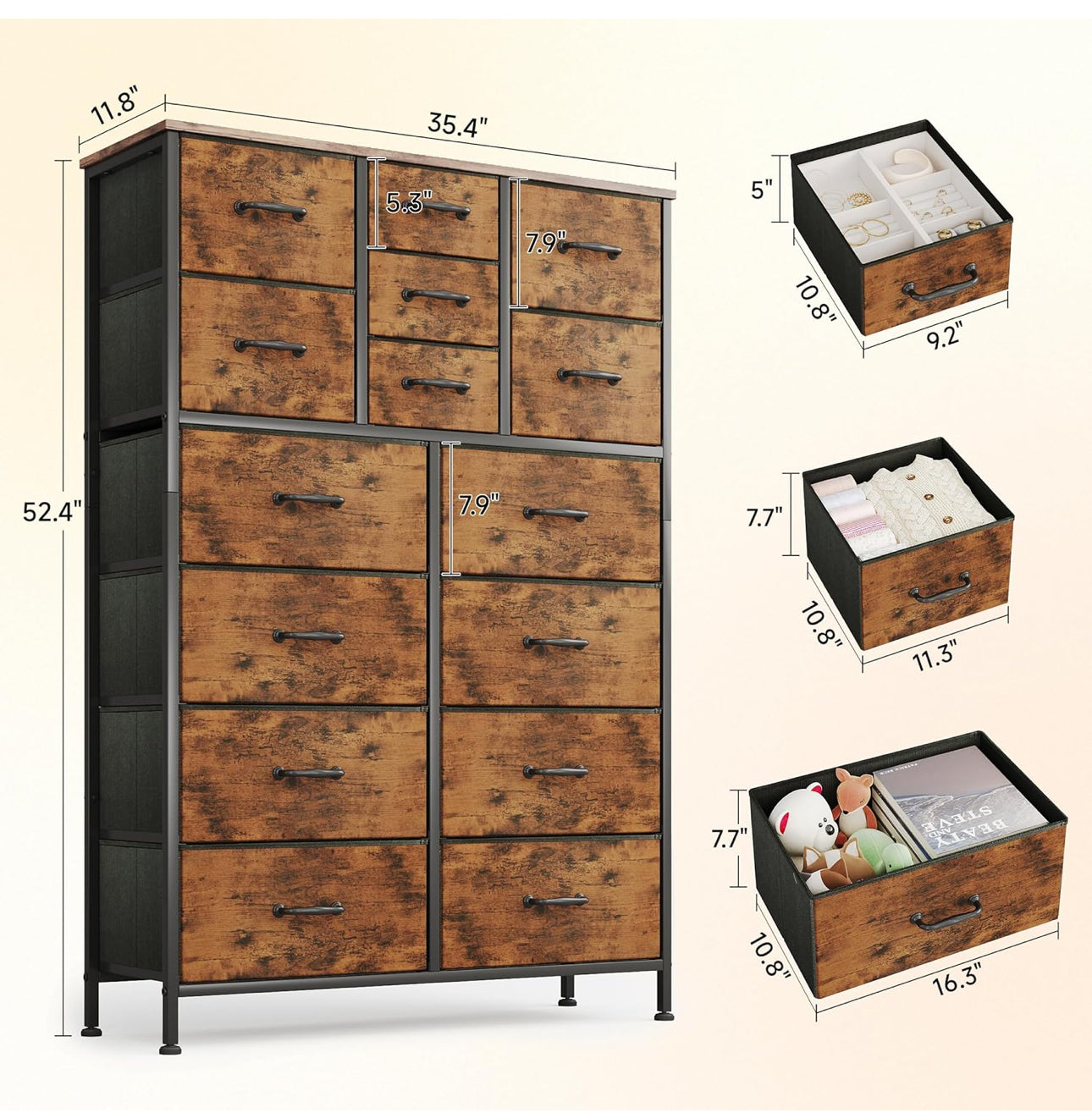 Chest of Drawers,Dresser for Bedroom with 15 Drawers
