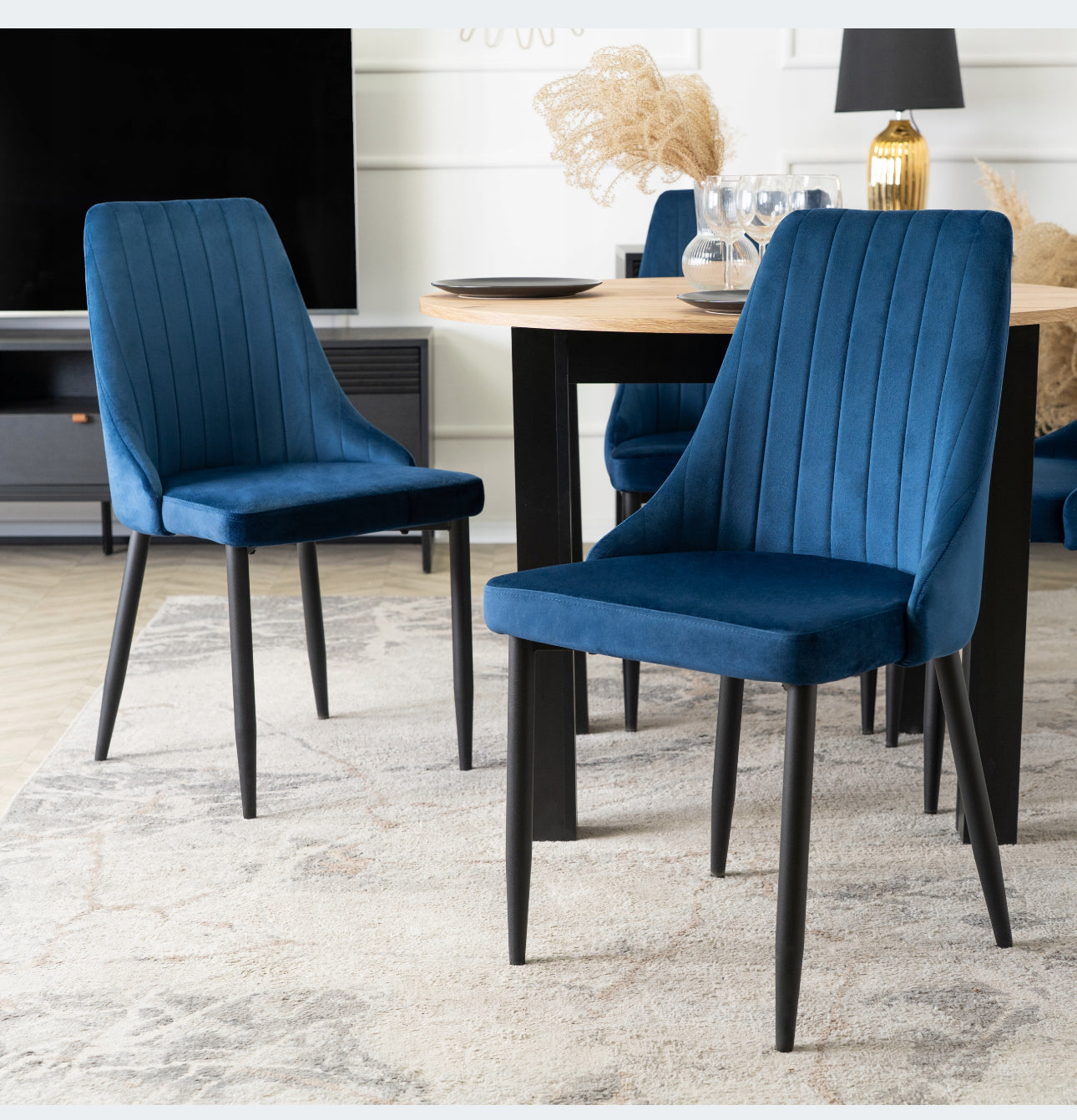 Set of 4 Upholstered Chairs Velour  Blue