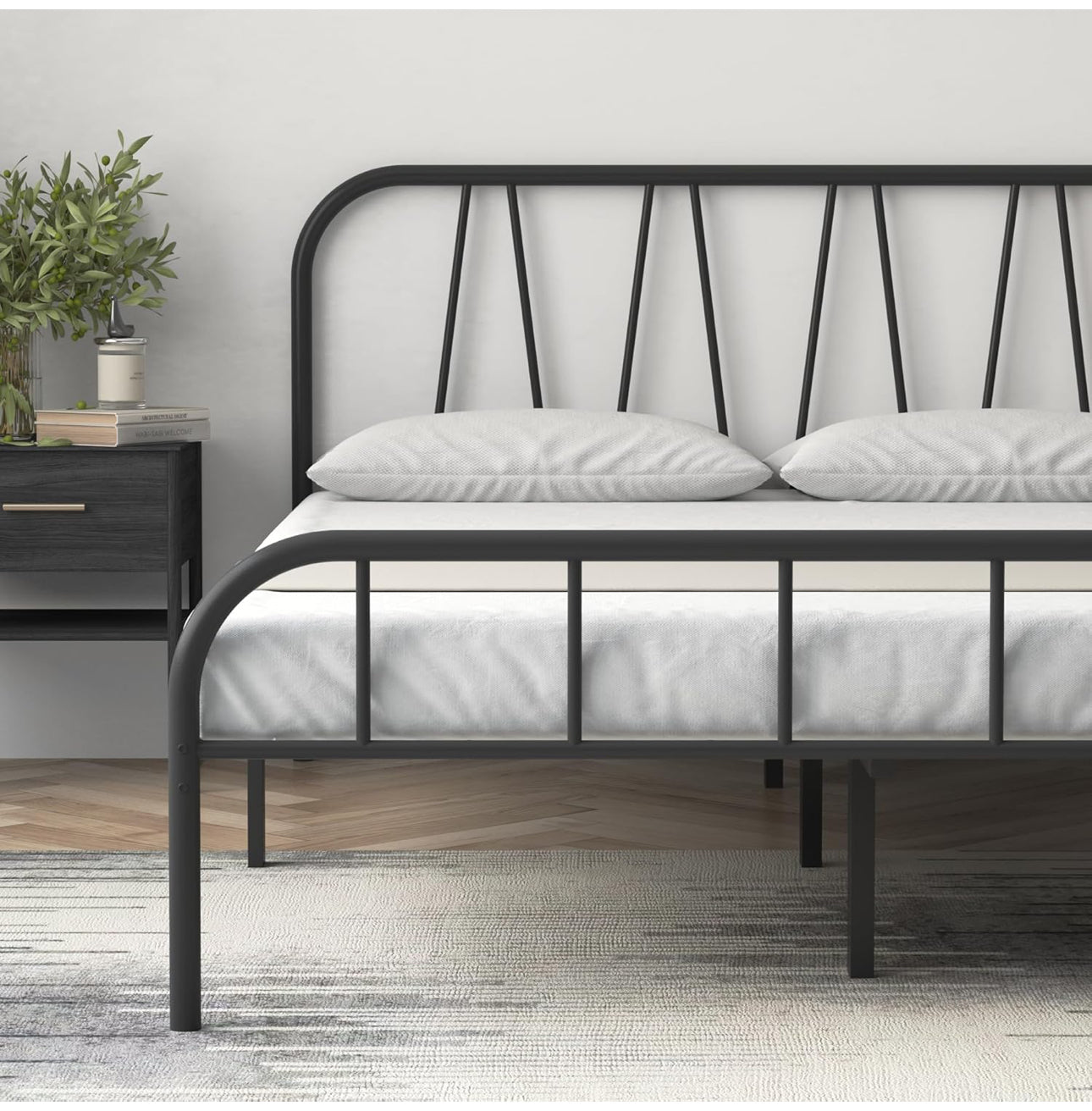 King Bed Frame, Solid Metal Bed Frame, Modern