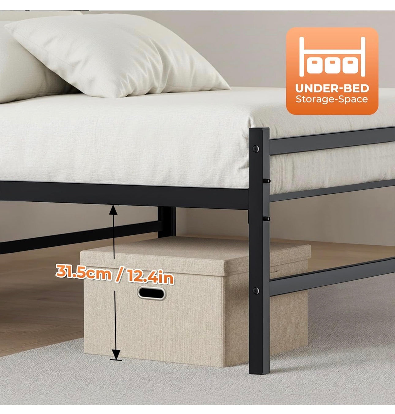 Double Bed Frame, 4ft6 All Metal Slats Support Platform Bed Frame with Under-Bed Storage Space, Easy Assembly, Noise Free, No Box Spring Needed, Black