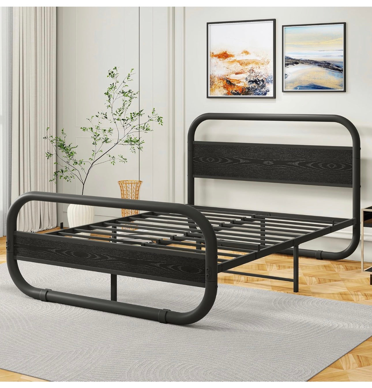 King Size Bed Frame with Headboard,150x200 Oval-Shaped