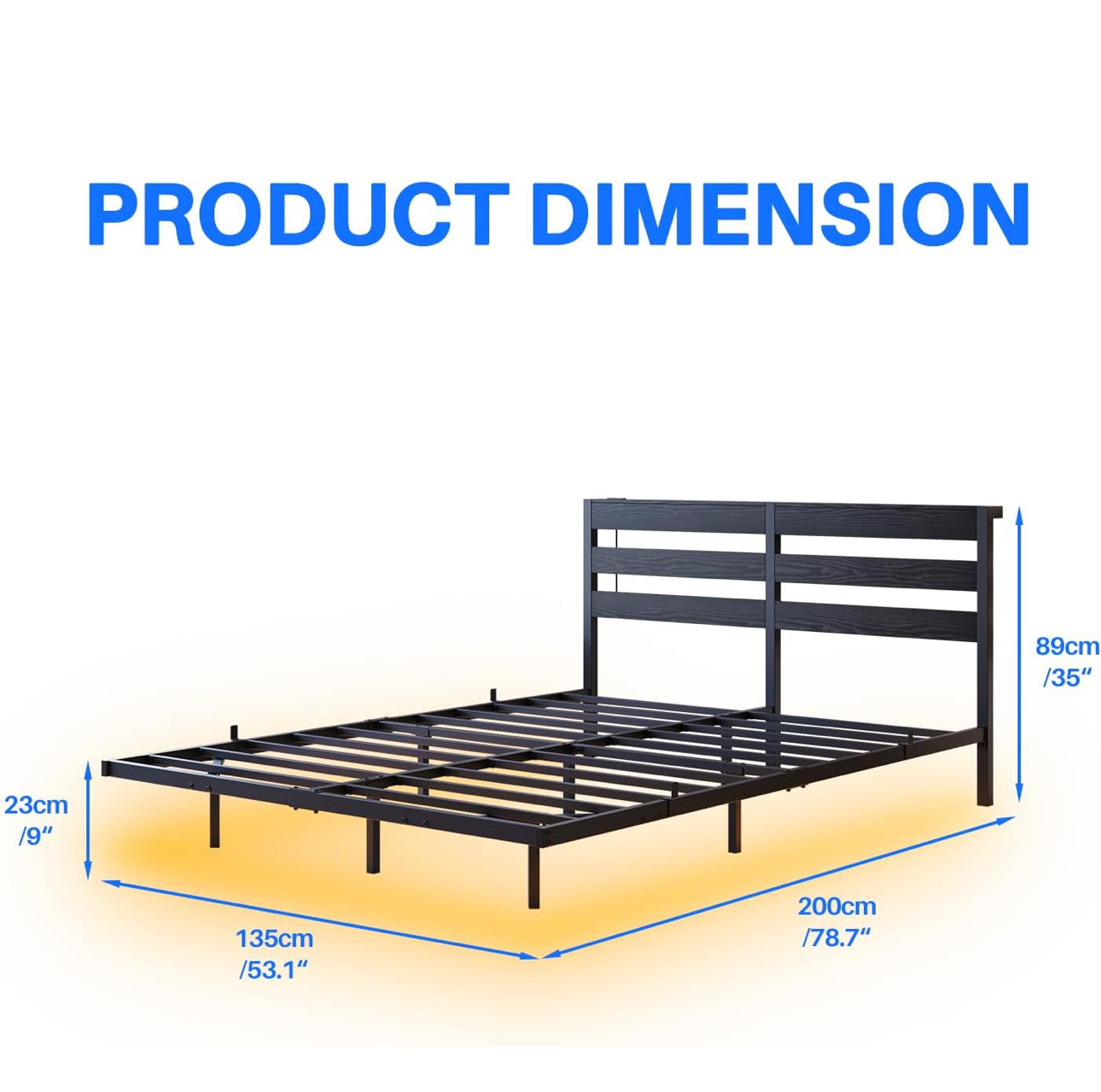 4ft6 Double Floating Bed Frame with LED Lights & USB Charging Station
