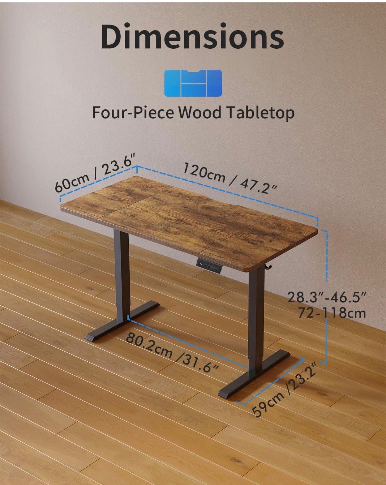 Electric Standing Desk Height Adjustable For Gaming and Computer, 120 x 60cm
