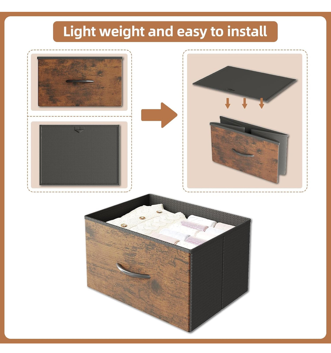 8 Drawers Chest of Drawers, Fabric Storage Dresser Vertical with Spacious Wooden Tabletop