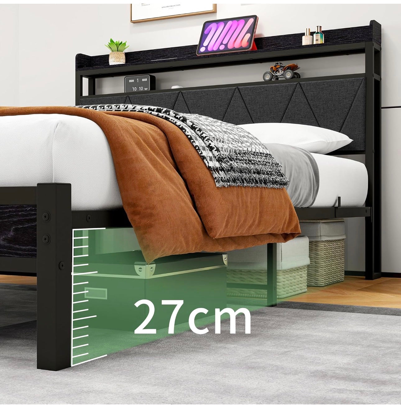 4ft6 Double Size Bed Frame with LED Lighta
