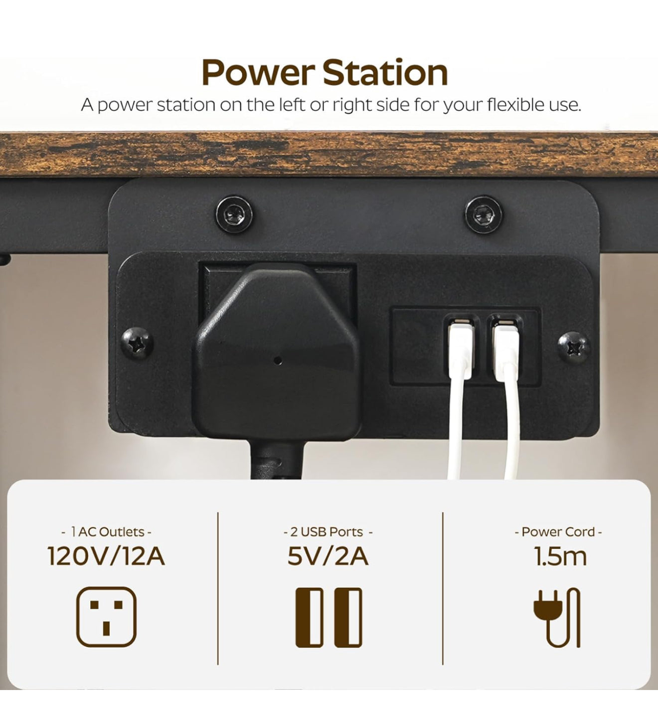 Set 2 of Bedside Table with Charging Station, Side Table with 2 USB Ports and Outlet