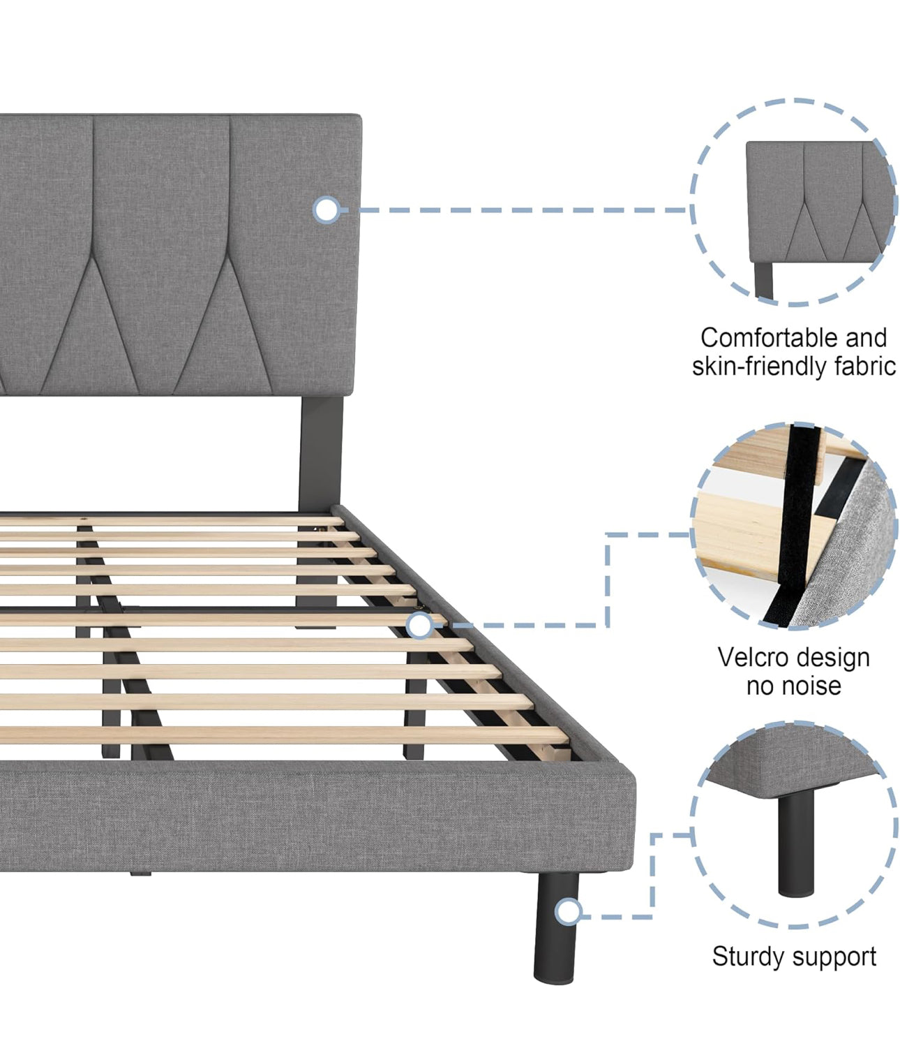 Small Double Bed Frame, Light Grey