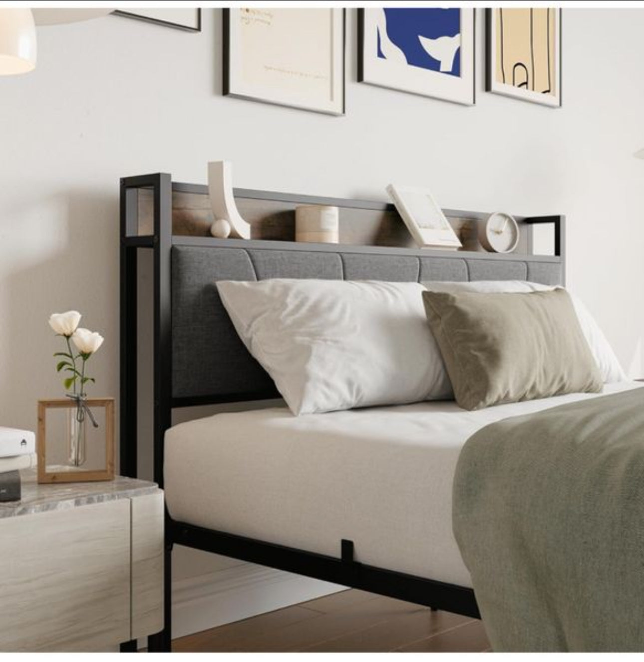 King Size Bed Frame with Wooden Storage