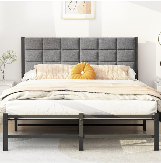 5ft King Size Bed Frame with Headboard,Upholstered Platform Bed Frame King Size