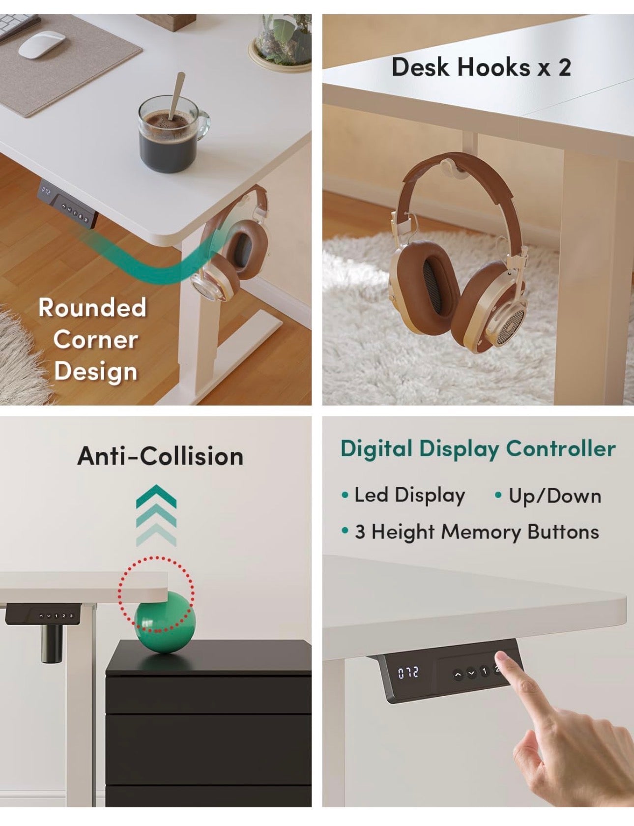 Electric Standing Desk 100 X 60 cm Heigh Adjustable Standing desk with digital display panel, Ergonomic Home Office Desk for sit stand Table with Splice Board & White Wood Grain Surface