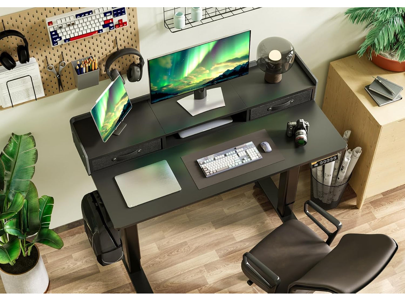 Electric Standing Desk with Drawers, 120x60cm Height Adjustable Desk