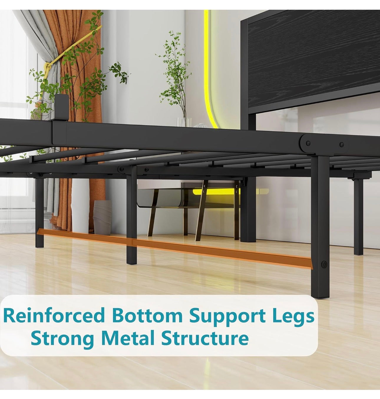 Double Bed Frame Metal Platform Bed Frame with Wood Headboard