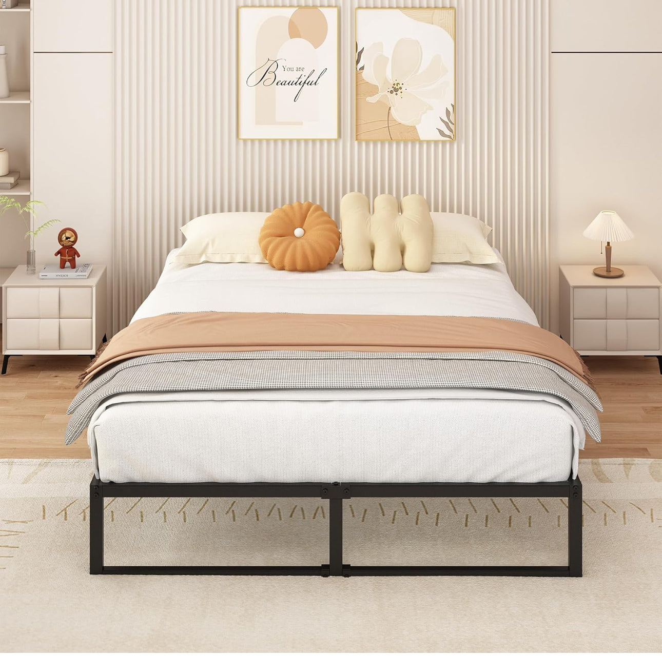 Small Double Bed Frame 120x190 cm Metal Platform Bed Small Double with Steel Slat Support