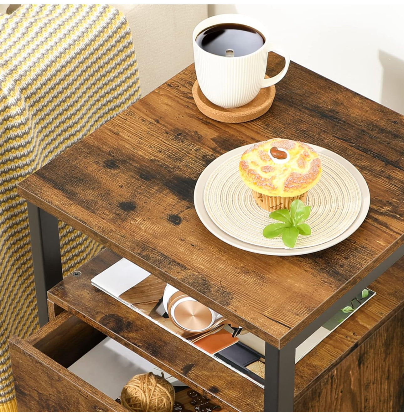 2 Bedside Table, Side Table with Charging Station